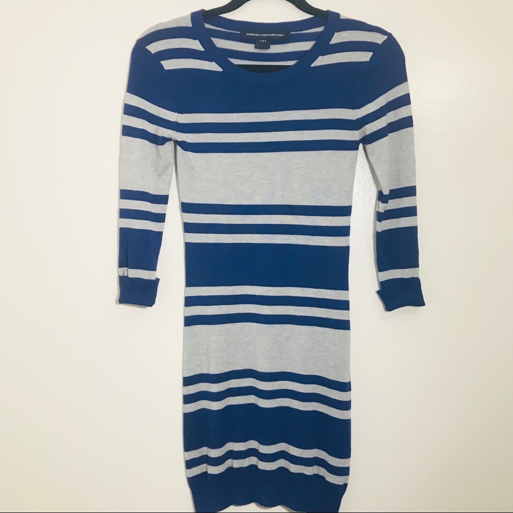 French Connection Thin Knit Long Sleeve Striped Bodycon Dress Sz 2